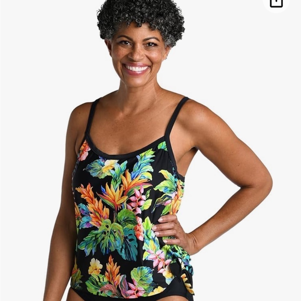 Maxine of Hollywood Oahu Oasis Scoop Neck Faux Tankini One Piece Sz:14